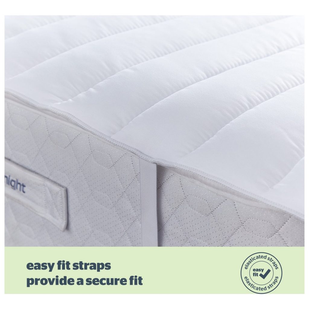 Corner of the Silentnight Anti-Allergy topper with elasticated strap