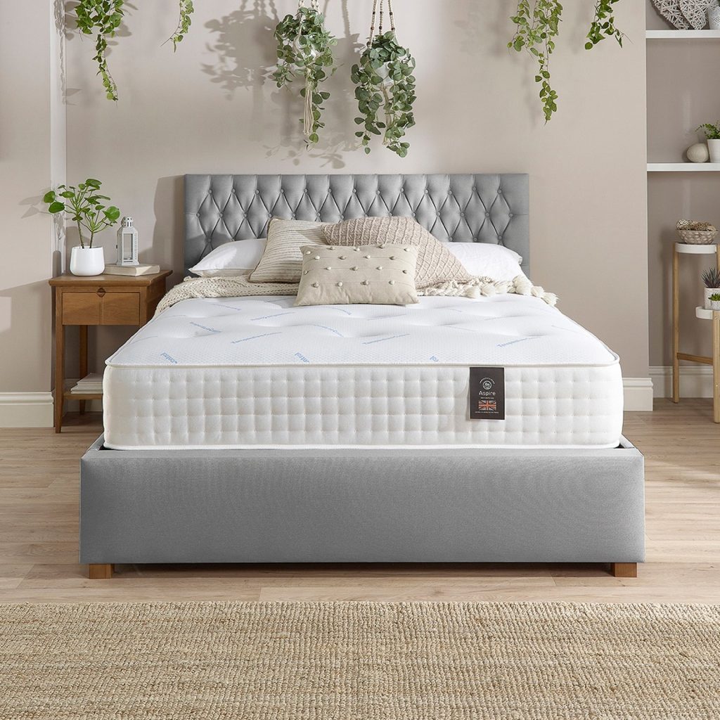 Aspire 3000 Climate Cool mattress on a grey upholstered bed