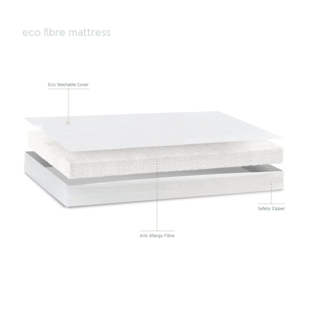 Baby Elegance Eco Fibre Foldable Travel Cot Mattress exploded view of the cover and fibre core