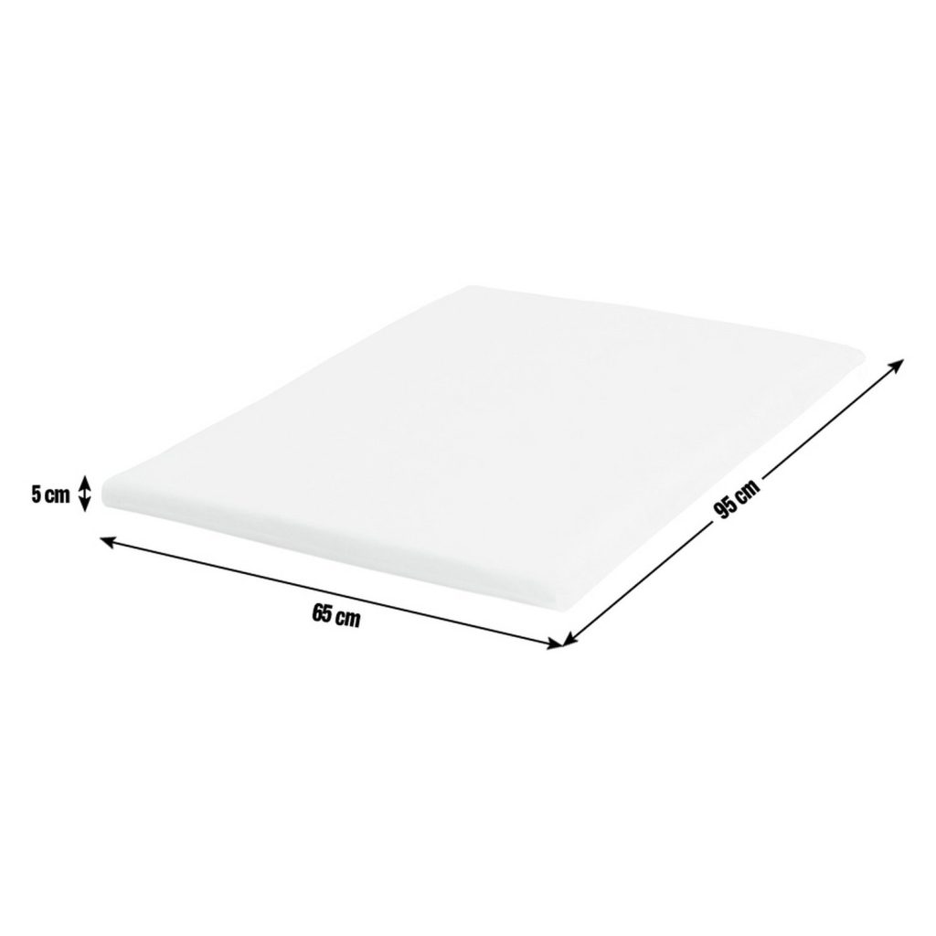 Cuggl travel cot mattress drawing with 95cm, 65cm and 5cm dimensions