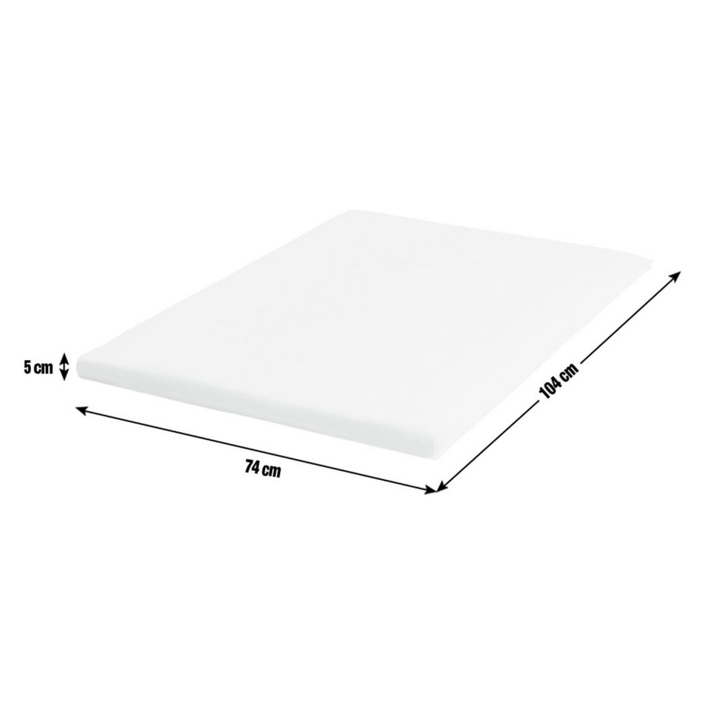 Cuggl travel cot mattress drawing with 104cm, 74cm and 5cm dimensions