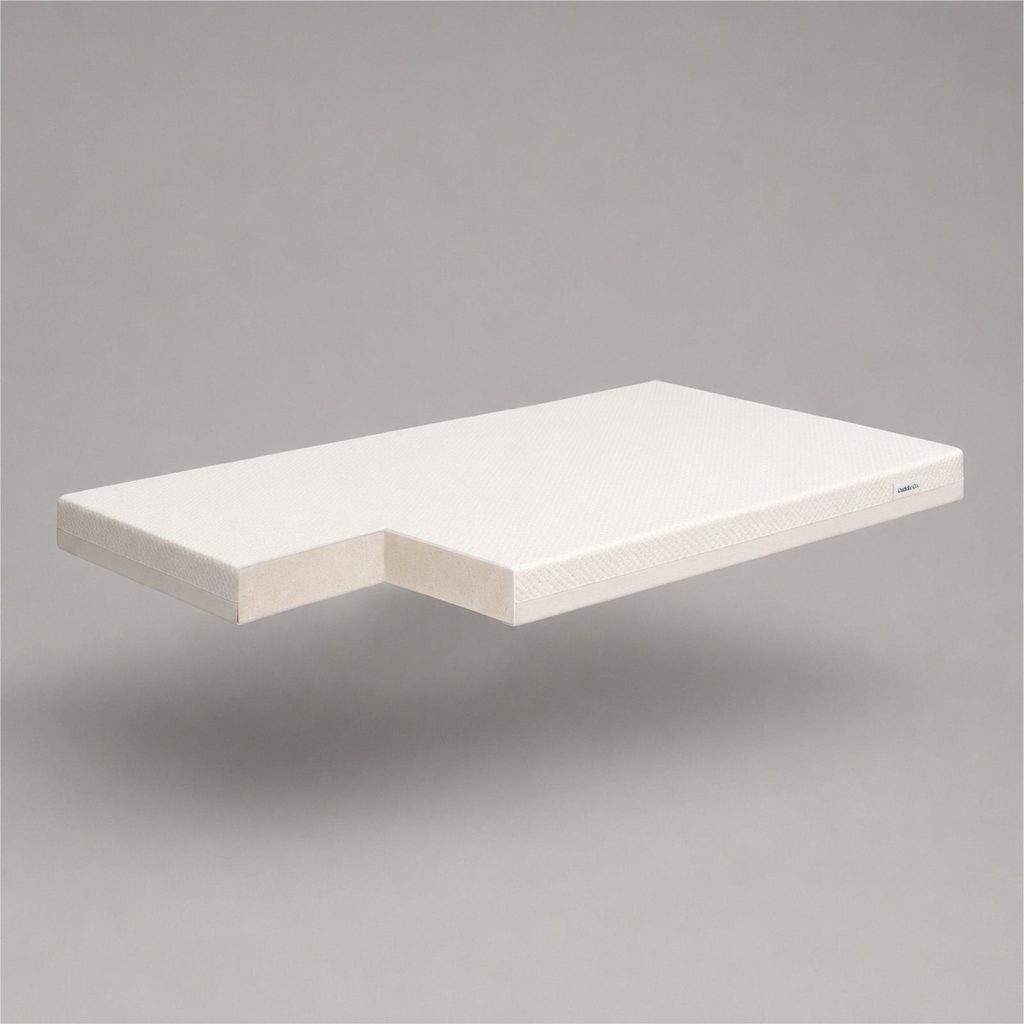 CuddleCo Lullaby Bamboo Foam Cot Mattress with a corner cut away to show the foam core