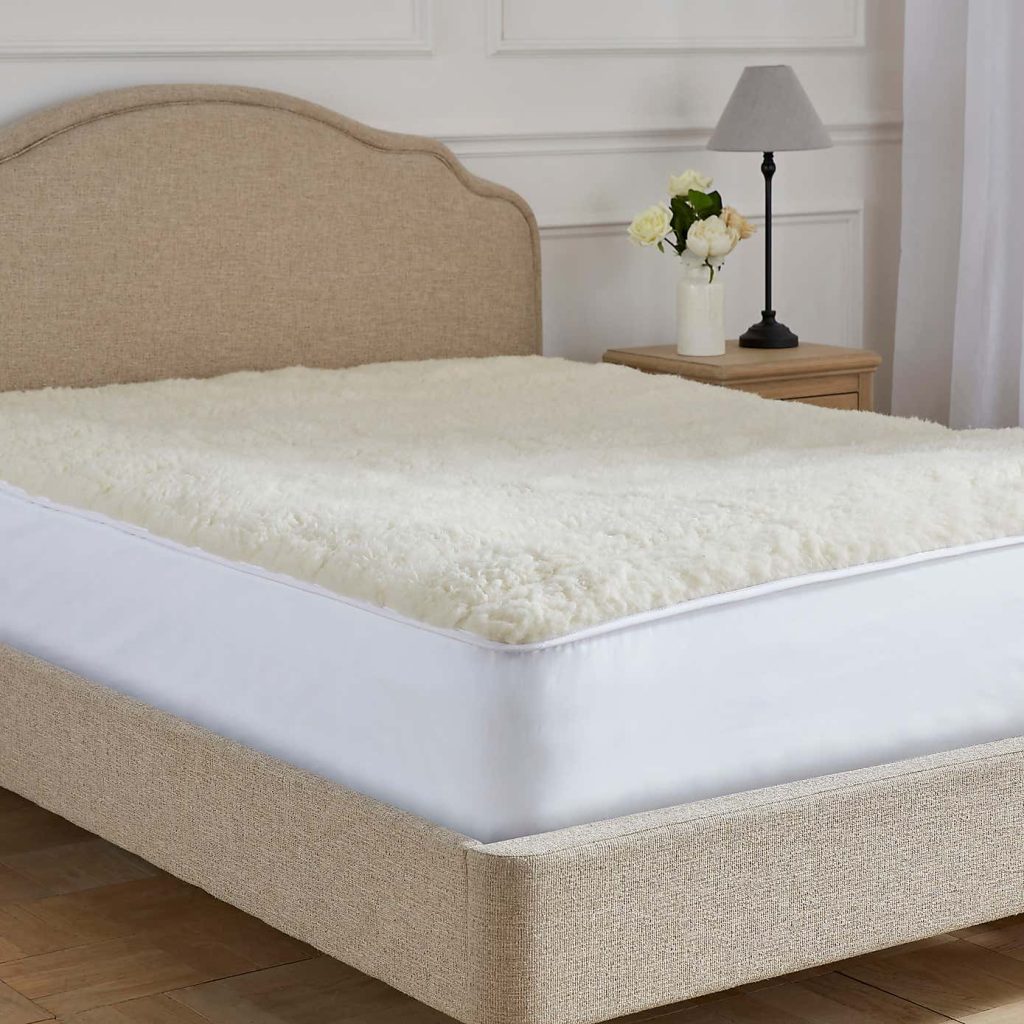 Dorma Luxury Wool Reversible Mattress Topper wool side up on a double bed