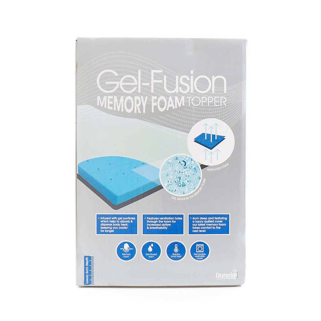 Dunelm Gel Fusion Memory Foam Topper in its retail packaging