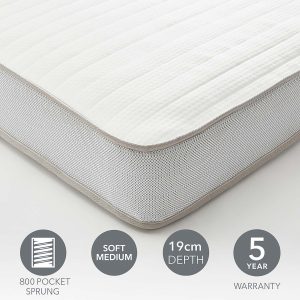 Dunelm Rolled Memory Foam 800 Pocket Sprung Hybrid Mattress, 19cm
