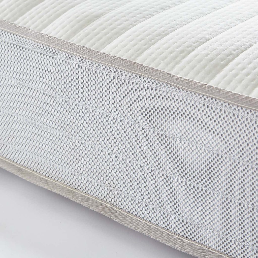 Dunelm Rolled Memory Foam 800 Pocket Sprung Hybrid Mattress close-up of the mesh side border