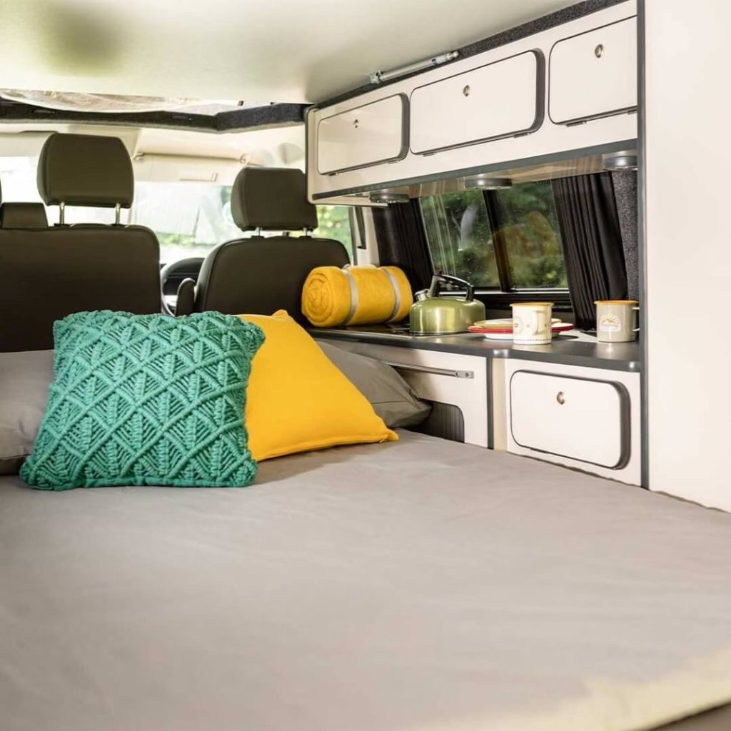 Duvalay topper on a VW campervan rock and roll bed