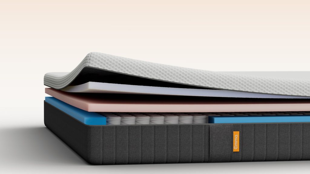 Emma Original Lite mattress showing its foam layers and pocket spring core