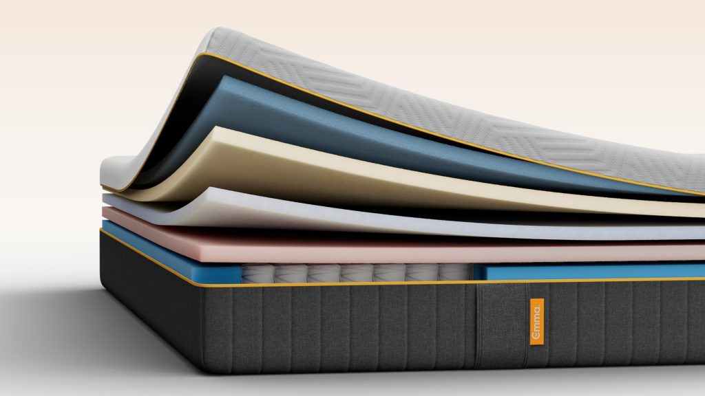 Emma Original Pro mattress showing ThermoSync and memory foam layers over the springs