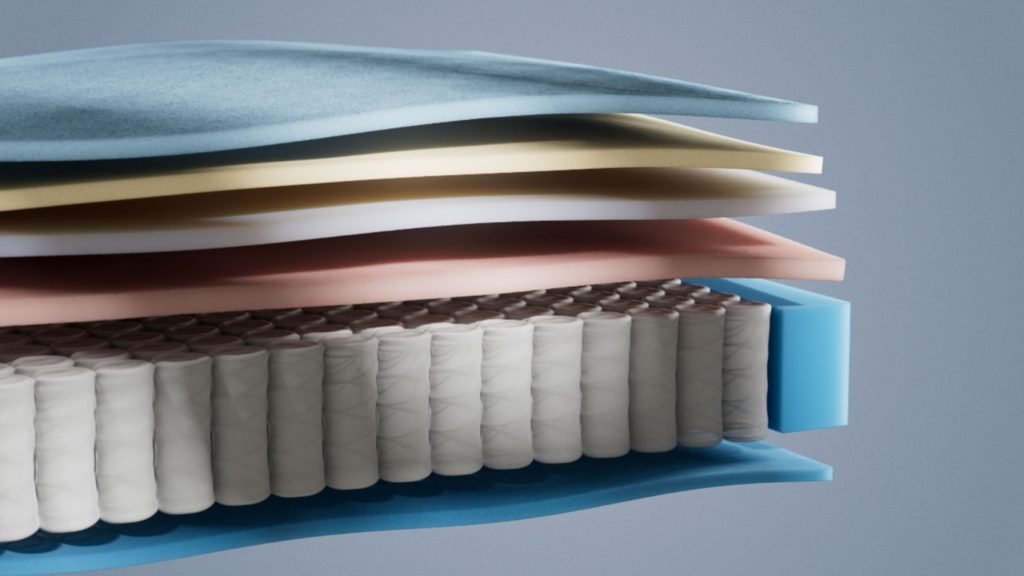 Close-up of the Emma Original Pro foam layers above the seven-zone pocket springs