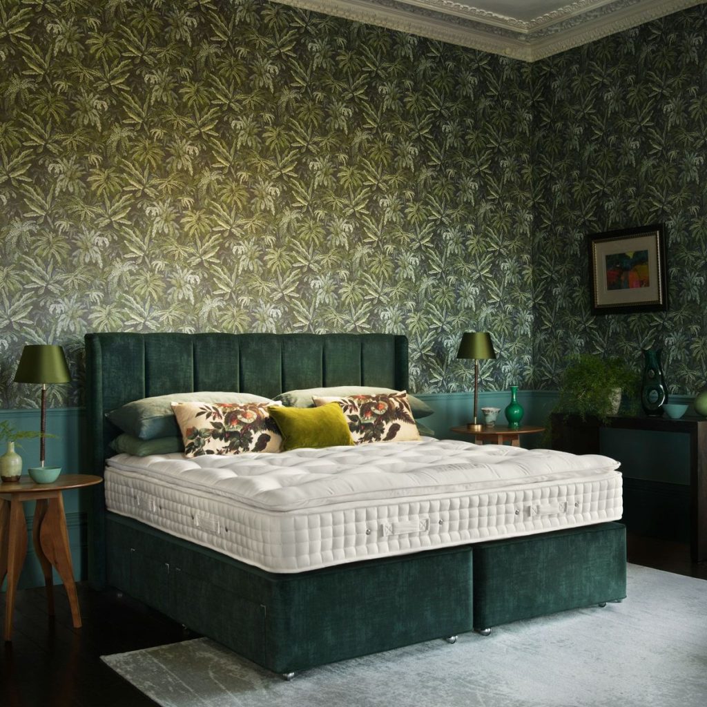 Hypnos Pillow Top Elite mattress on a green velvet divan bed