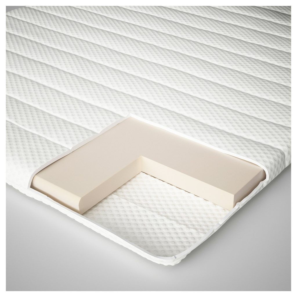 IKEA Nisseholm mattress pad cutaway showing the high-resilience foam core