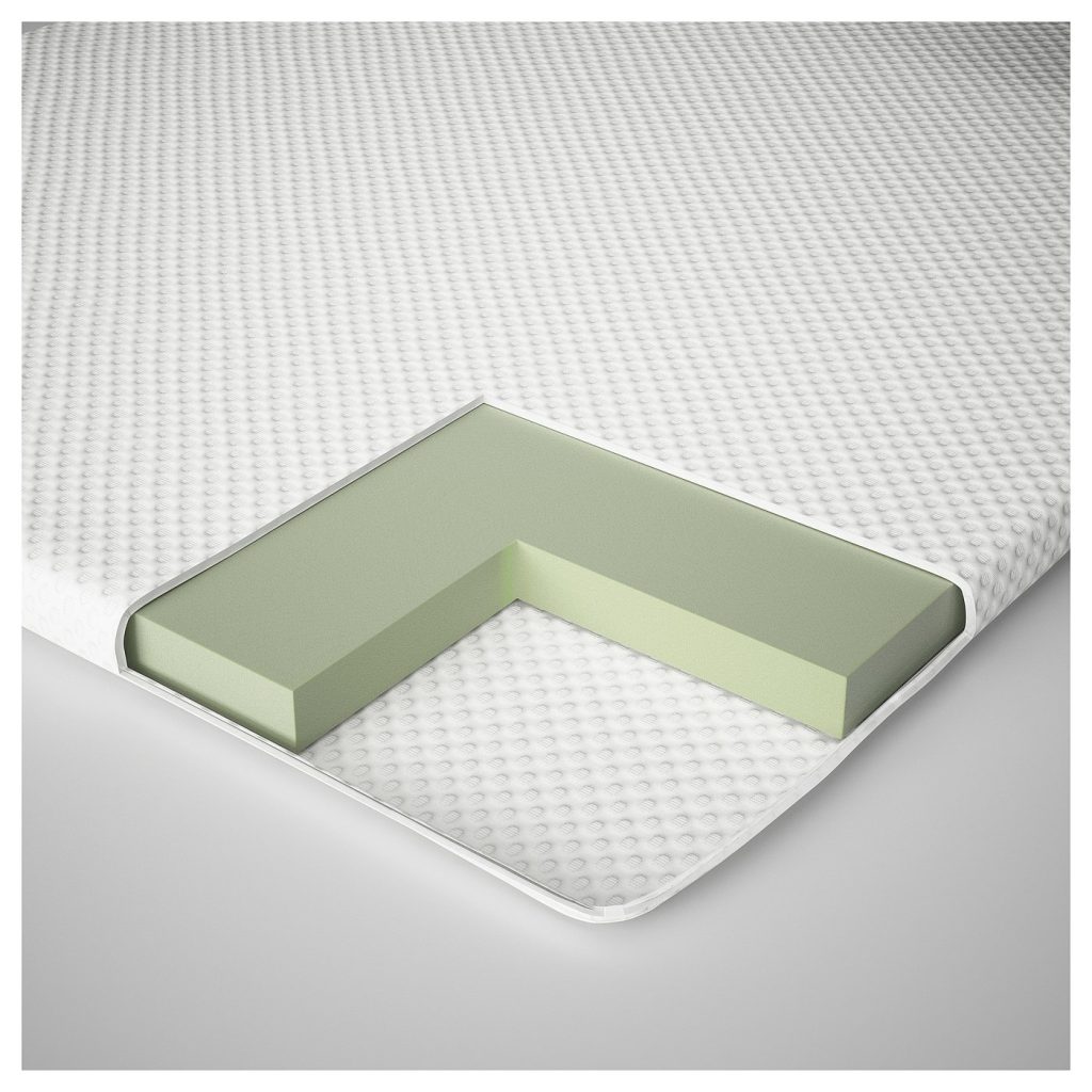 IKEA Nordberget mattress pad cutaway showing the memory foam core inside the cover