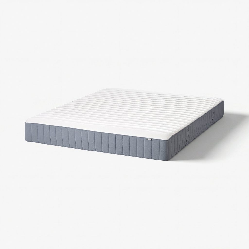 IKEA Valevåg pocket sprung mattress seen from a low angle on a pale grey background