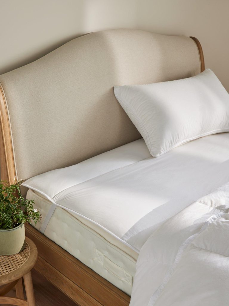 John Lewis British Wool Mattress Topper on a made bed in a bedroom