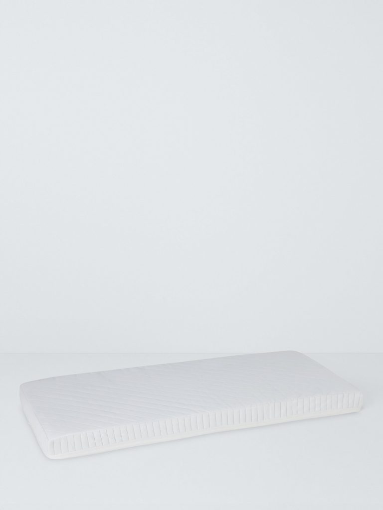 John Lewis Pocket Spring Cotbed Mattress on a light grey background