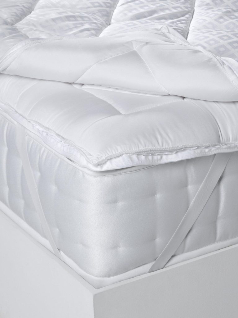 Corner of the John Lewis dual layer topper with the upper layer unzipped