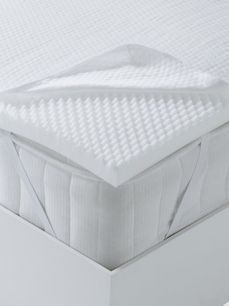 John Lewis 5-Zone Aurora topper with cover unzipped to show the profiled foam