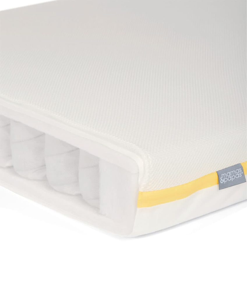 Mamas & Papas Signature Airflow Pocket Spring Cotbed Mattress corner cutaway showing pocket springs