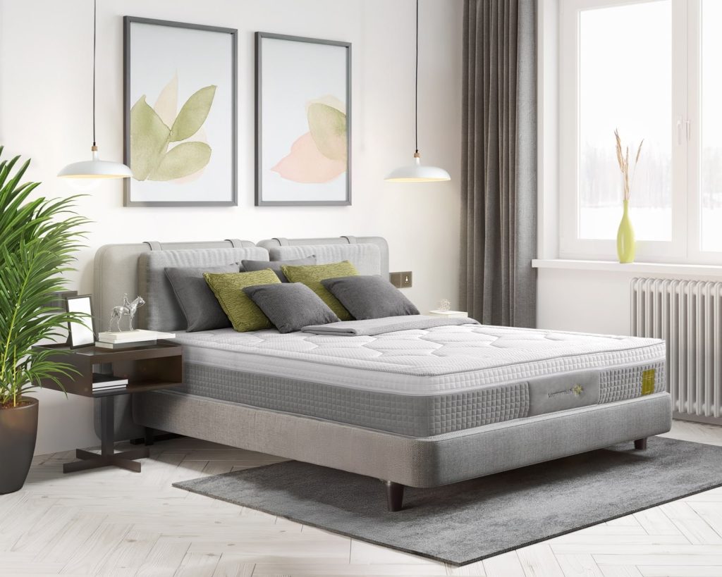Mammoth Performance mattress on a grey bed in a bright bedroom