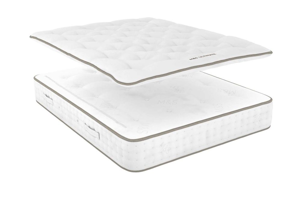 M&S Ultimate 5000 mattress with the removable pillowtop lifted above the base