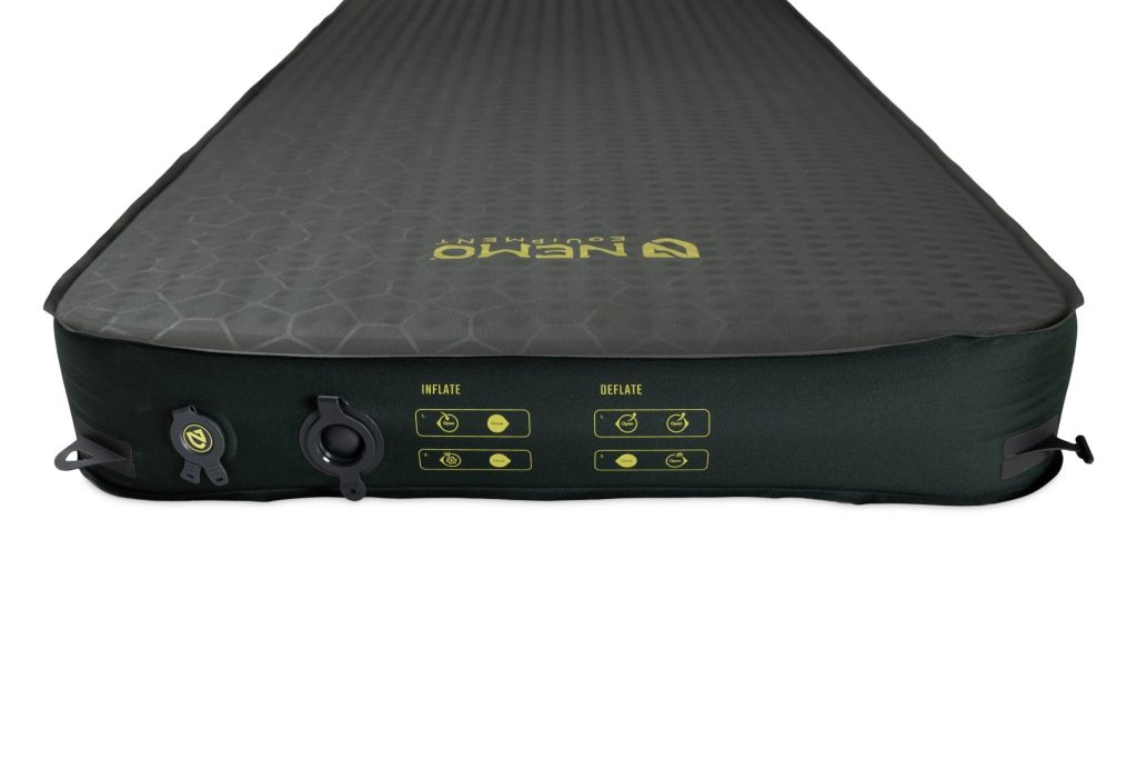 NEMO Roamer mattress from the side showing its 10cm thickness and valves