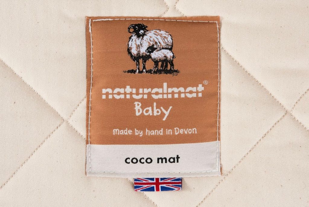 Naturalmat Baby coco mat label on the quilted cover