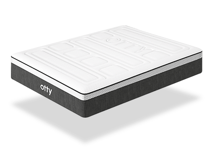 OTTY Pure Pro Hybrid Mattress product render, cut-out view of the embroidered top and grey side panel
