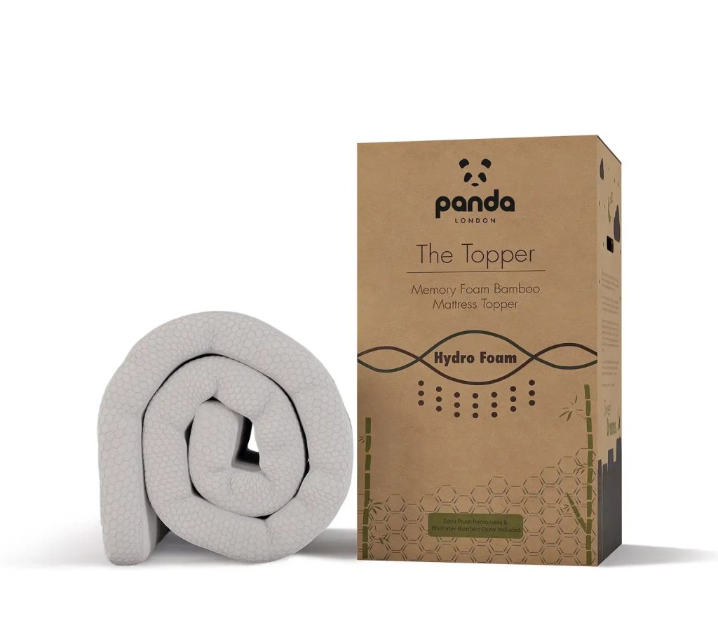 Panda Bamboo Mattress Topper rolled beside its delivery box