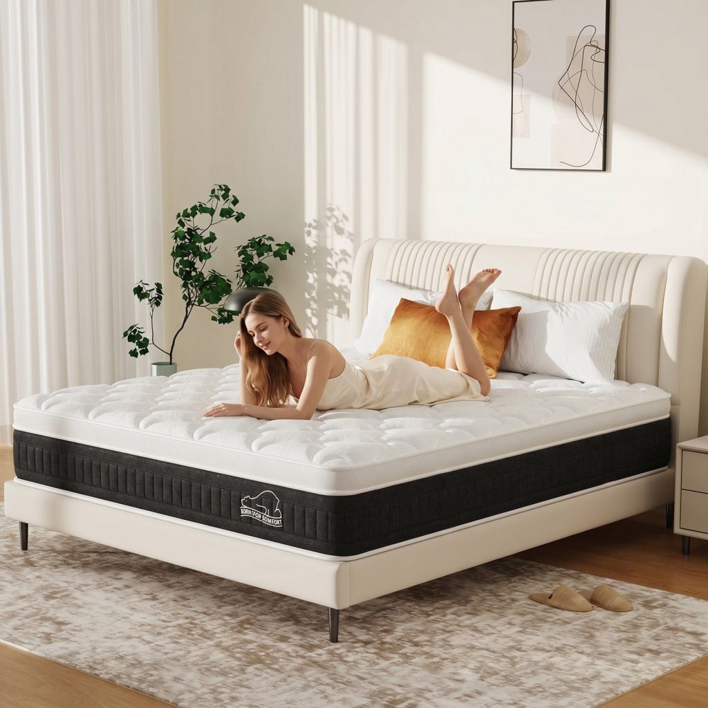 Woman relaxing on the RattanTree hybrid pocket spring mattress