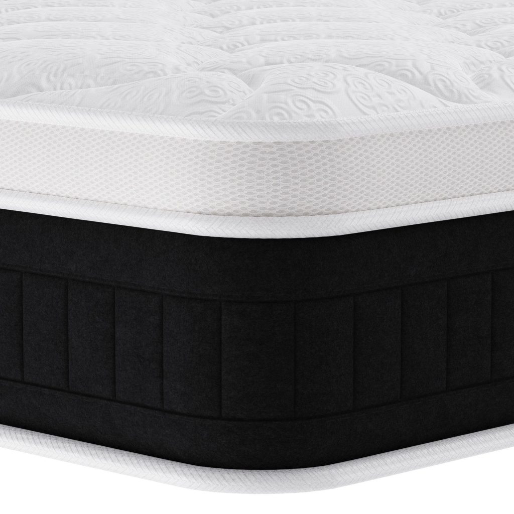 Corner of the RattanTree hybrid mattress with quilted top and black border