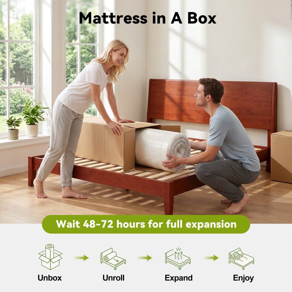 Couple unboxing the rolled RattanTree hybrid mattress