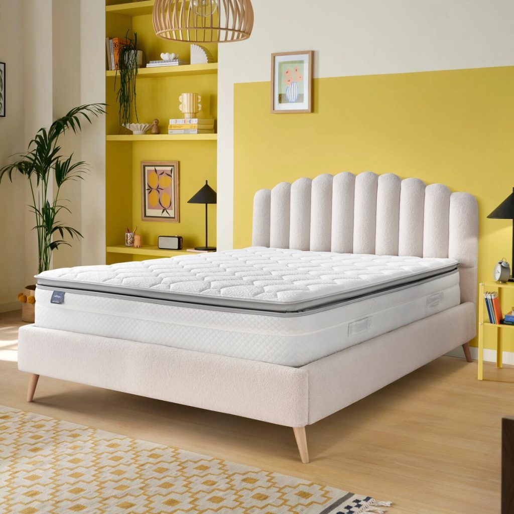 Silentnight Memory Pocket 2000 mattress, on an upholstered bed in a yellow bedroom