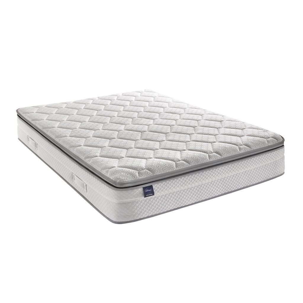 Silentnight Memory Pocket 2000 mattress, angled product photo showing the pillowtop
