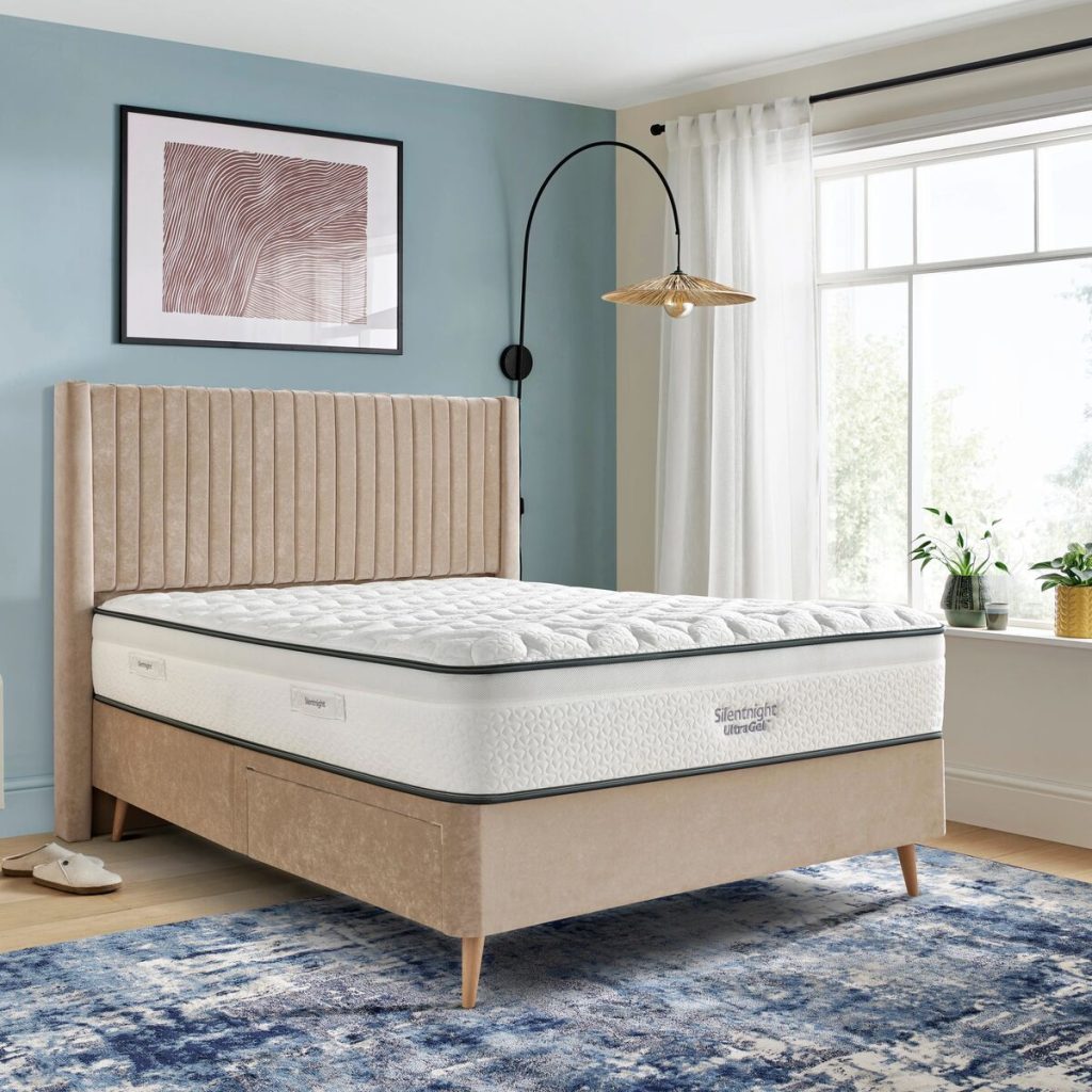 Silentnight UltraGel 2000 Pocket mattress on a beige upholstered divan bed in a bedroom