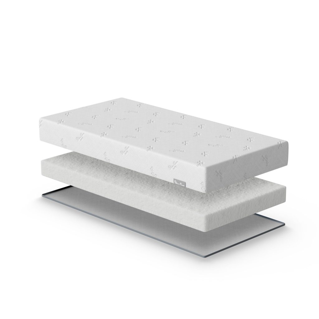 Silver Cross TrueFit Eco Fibre Cot Bed Mattress exploded view of cover and fibre core