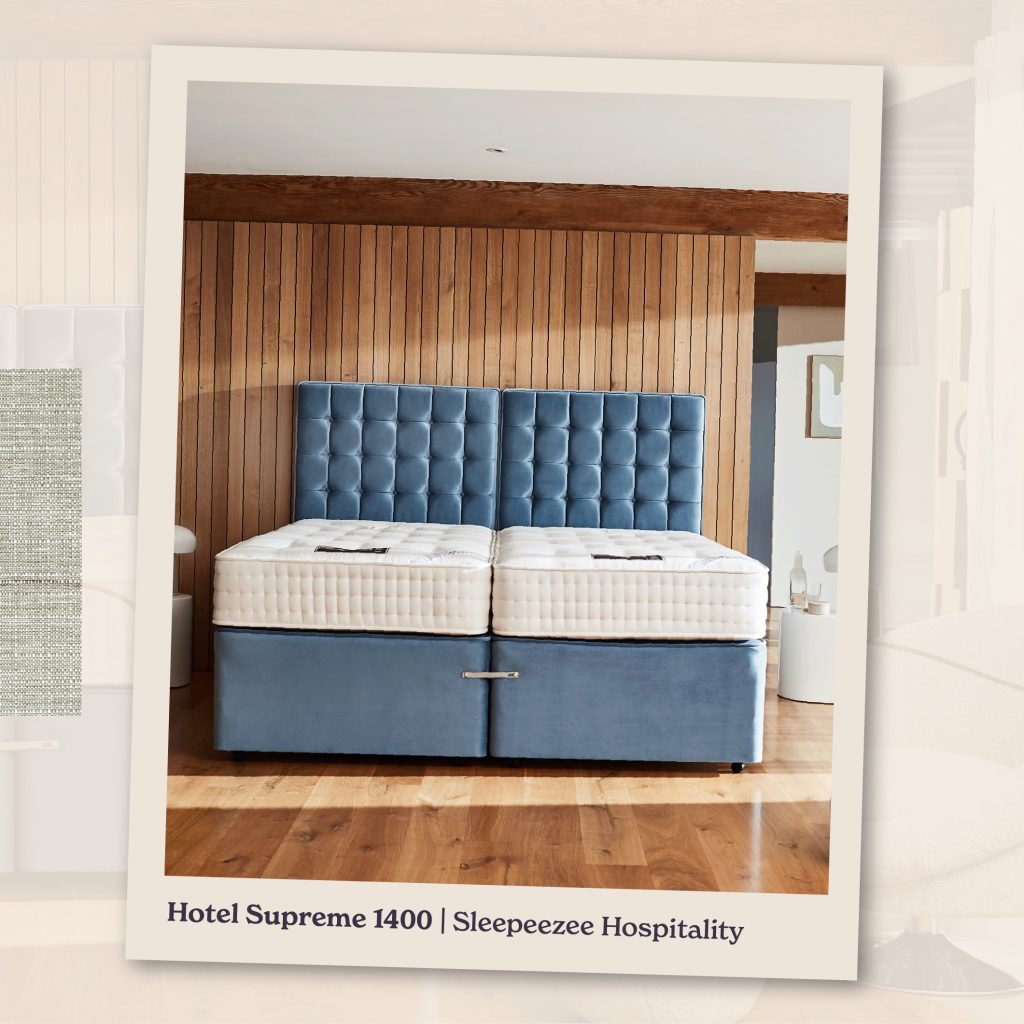 Sleepeezee Hotel Supreme 1400 zip and link mattresses on a blue divan