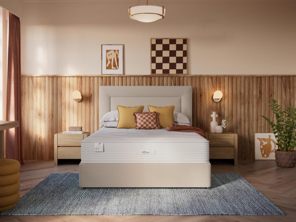 Slumberland Air 2.0 Memory mattress on a cream divan in a wood-panelled bedroom