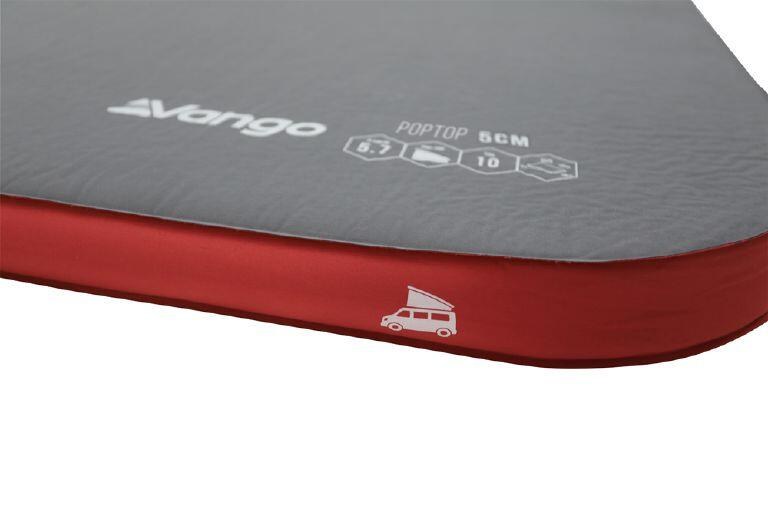 Close-up of the Vango PopTop 5cm logo and red side wall