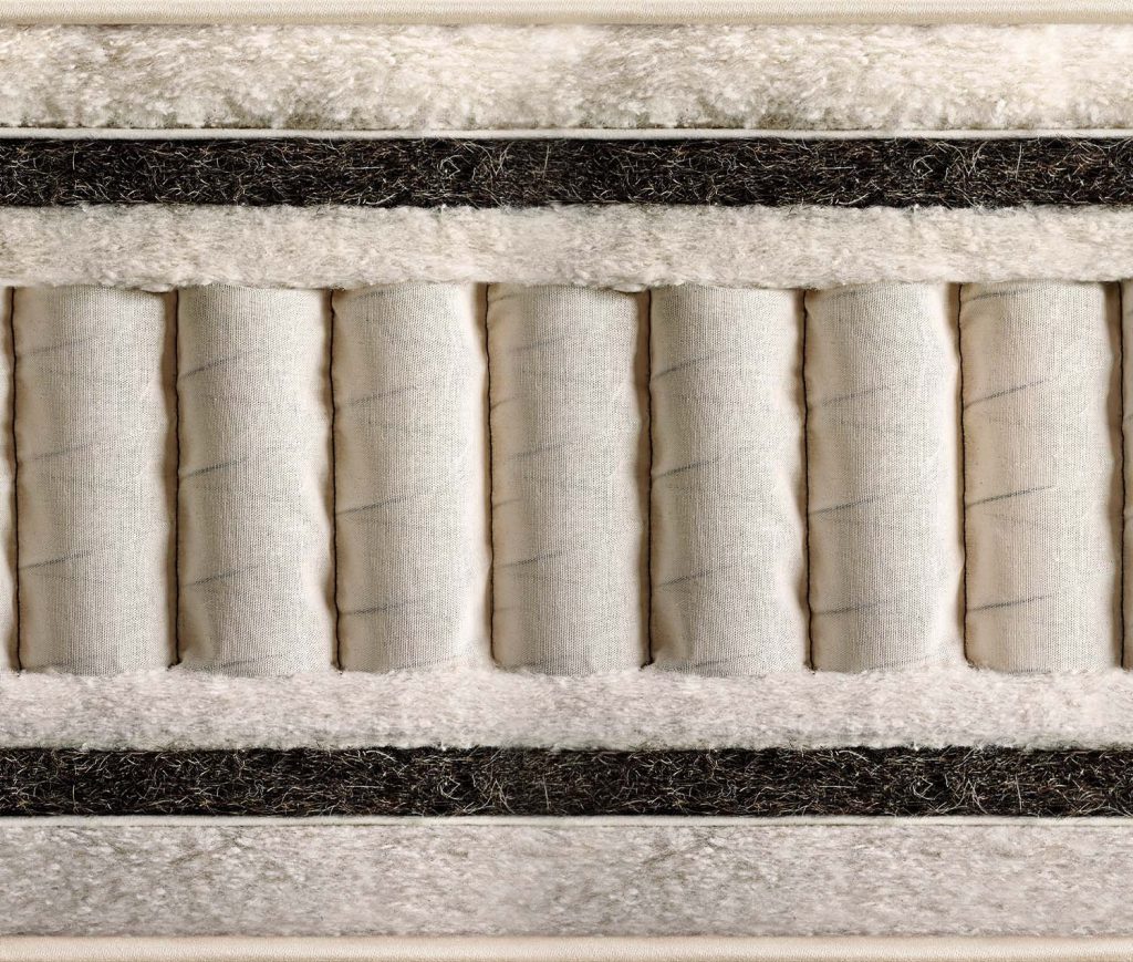 Vispring Herald Superb cross-section showing pocket springs, horsehair and wool layers