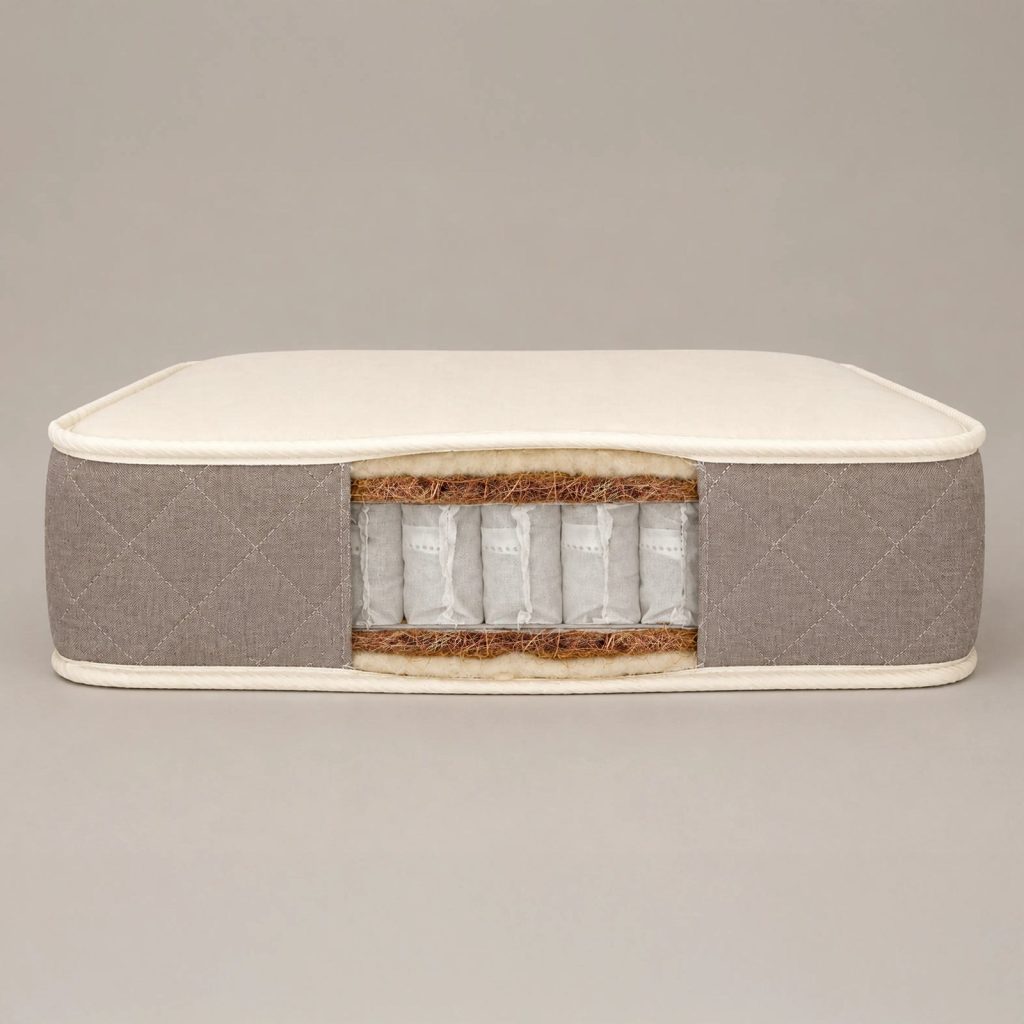 Cut sample of the Woolroom Junior showing pocket springs and coir layers