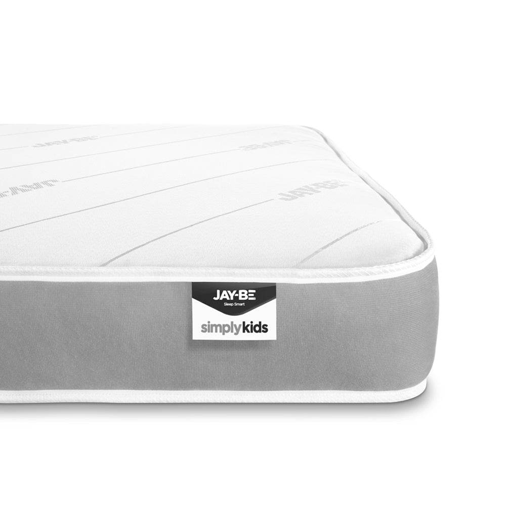 Close-up of the Jay-Be Simply Kids bunk mattress border and label