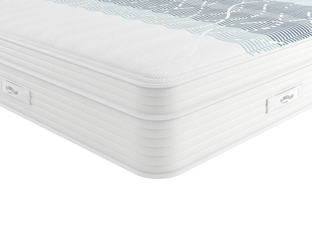 Corner of the Slumberland Orthopaedic Support Premium with its striped border