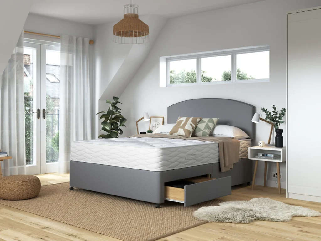 Bensons Highbury Ortho Comfort mattress on a grey divan in a bedroom
