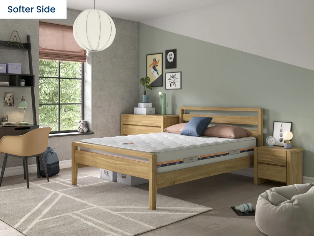 Slumberland Flip 2 in 1 on a wooden bed in a teenager's bedroom