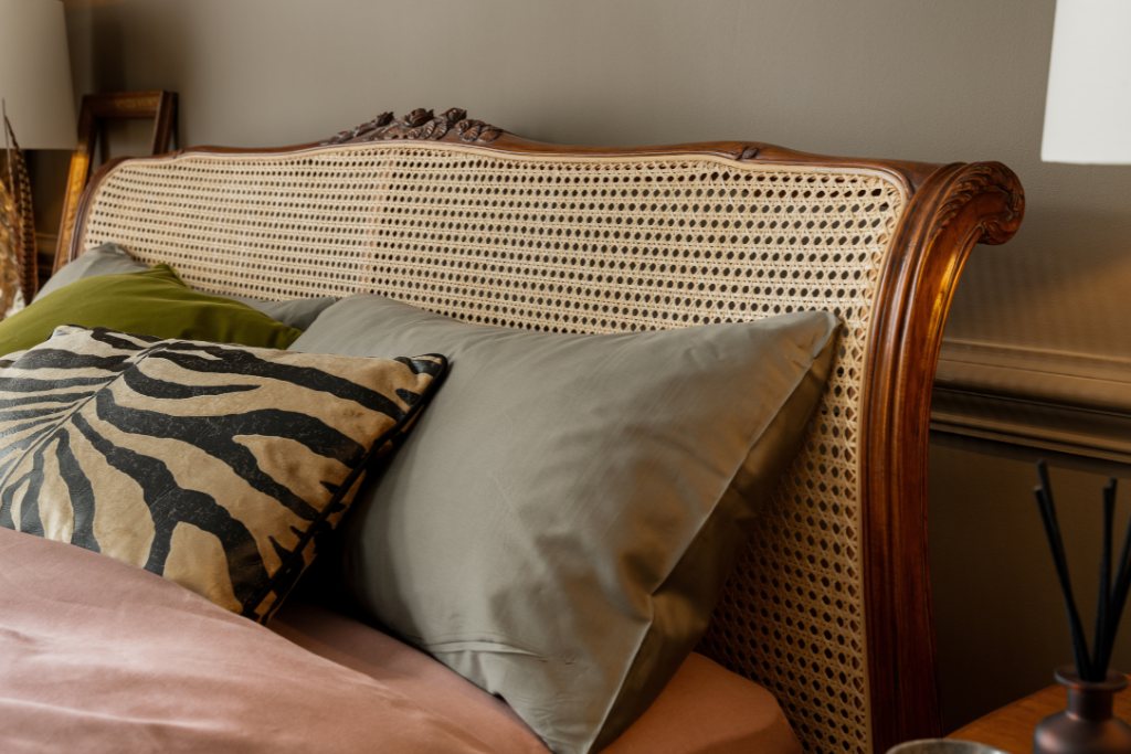 And So To Bed Louis XV Caned Bed headboard with cane panel and carved frame
