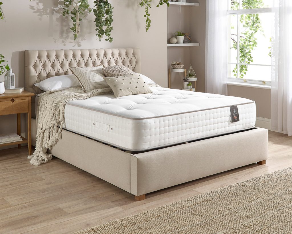 Aspire 5000 Pocket Wool Cashmere and Silk Dual Sided mattress on a cream bed