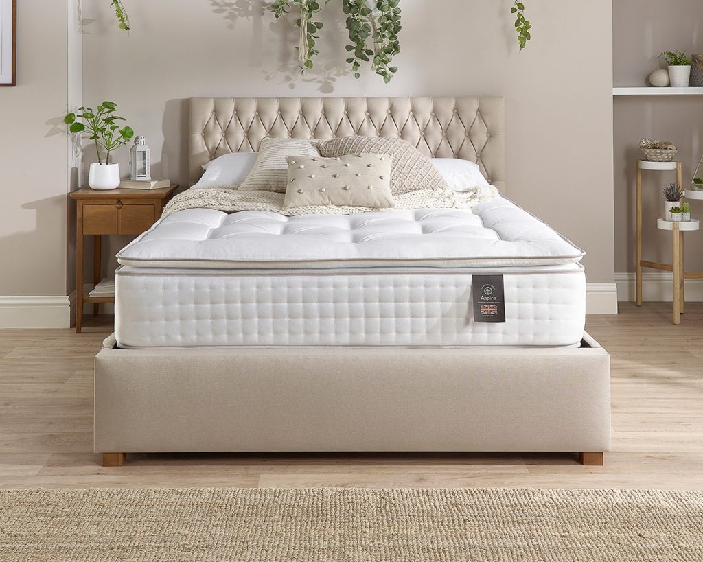 Aspire 5000 Pocket Wool Cashmere and Silk Pillowtop seen from the foot of the bed