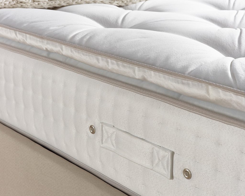 Tufted pillowtop edge and side handle of the Aspire 5000 Pocket Wool Cashmere and Silk Pillowtop
