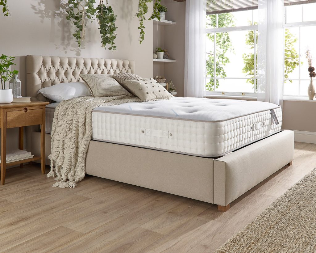 Aspire 7000 Pocket Climate Cool Wool Dual Sided mattress on a cream bed